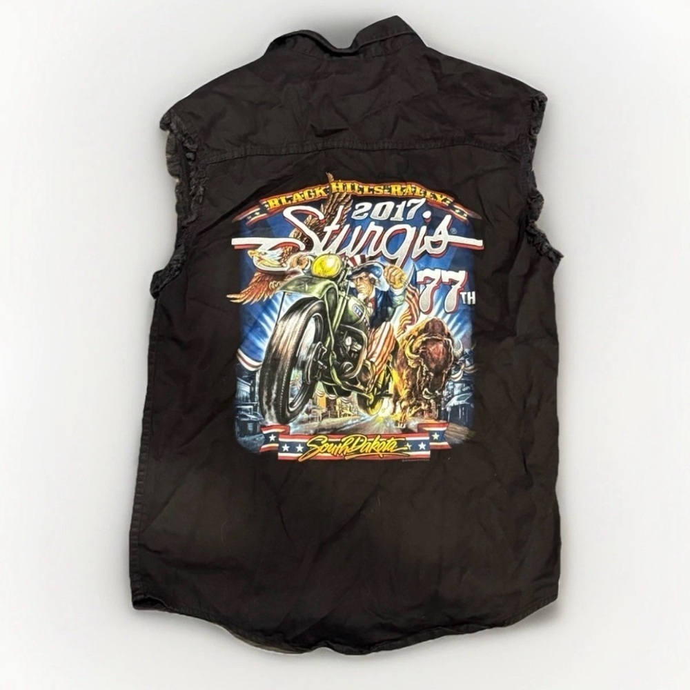 Bikercore Sturgis 77th Button Down Biker Shirt Size Medium I Distressed Biker